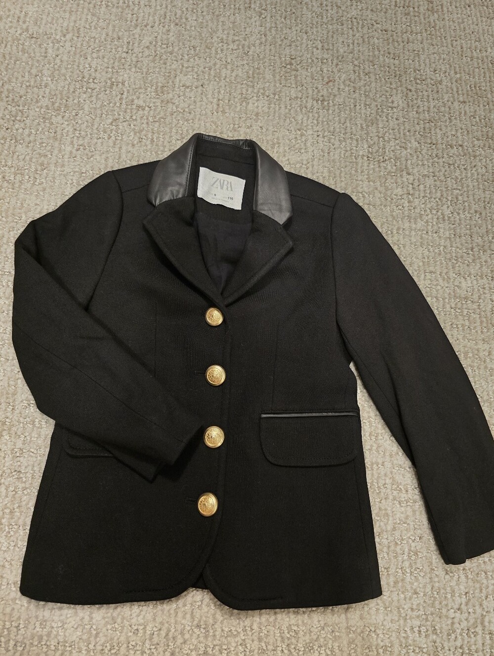NEW Zara Black Blazer with Leather Collar and Gold Buttons